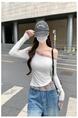 Real Shot Cost-Effective Off-Shoulder Long-Sleeved T-shirt for Women 2025 Summer New Design Sense Stitching Off-Shoulder Slim Fit Slimming Top Gray