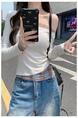 Real Shot Cost-Effective Off-Shoulder Long-Sleeved T-shirt for Women 2025 Summer New Design Sense Stitching Off-Shoulder Slim Fit Slimming Top Gray