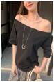 Real Shot Cost-Effective Solid Color Short-Sleeved T-shirt for Women Summer New Design Sense Simple All-Match Slimming Loose Top in Black