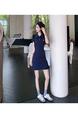 Real Shot Cost-Effective Preppy Style Polo Dress Women's Summer New Waist Slimming Temperament Leisure A-line Dress Long Skirt in Navy Blue