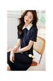 Spot Contrast Color Puff Sleeves Age-Reducing Lively Temperament Dress 2025 Summer New Splicing Lapel Skirt in Navy Blue