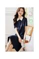 Spot Contrast Color Puff Sleeves Age-Reducing Lively Temperament Dress 2025 Summer New Splicing Lapel Skirt in Navy Blue