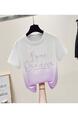 Real Shot 2025 Summer Little Fresh New Gradient Color Cotton Round Neck High-End Craft Embroidery Fitted Short T-shirt in White to Lavender for Women