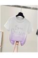Real Shot 2025 Summer Little Fresh New Gradient Color Cotton Round Neck High-End Craft Embroidery Fitted Short T-shirt in White to Lavender for Women