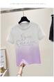 Real Shot 2025 Summer Little Fresh New Gradient Color Cotton Round Neck High-End Craft Embroidery Fitted Short T-shirt in White to Lavender for Women