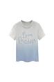 Real Shot 2025 Summer Little Fresh New Gradient Color Cotton Round Neck High-End Craft Embroidery Fitted Short T-shirt in White to Sky Blue for Women