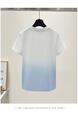 Real Shot 2025 Summer Little Fresh New Gradient Color Cotton Round Neck High-End Craft Embroidery Fitted Short T-shirt in White to Sky Blue for Women