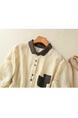 Real Shot of 2025 New Art Print Cotton and Linen Shirt Tops Summer New Lapel Patch Pocket Short-Sleeved Shirt - CREAM