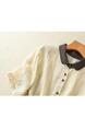 Real Shot of 2025 New Art Print Cotton and Linen Shirt Tops Summer New Lapel Patch Pocket Short-Sleeved Shirt - CREAM