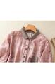 Real Shot of 2025 New Art Print Cotton and Linen Shirt Tops Summer New Lapel Patch Pocket Short-Sleeved Shirt - PINK