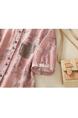 Real Shot of 2025 New Art Print Cotton and Linen Shirt Tops Summer New Lapel Patch Pocket Short-Sleeved Shirt - PINK