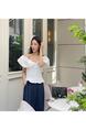 South Korea Summer Pure Desire Off-Shoulder Collar Puff Sleeve Top - WHITE