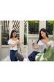South Korea Summer Pure Desire Off-Shoulder Collar Puff Sleeve Top - WHITE