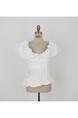 South Korea Summer Pure Desire Off-Shoulder Collar Puff Sleeve Top - WHITE