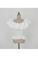 South Korea Summer Pure Desire Off-Shoulder Collar Puff Sleeve Top - WHITE
