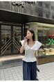 South Korea Summer Pure Desire Off-Shoulder Collar Puff Sleeve Top - WHITE