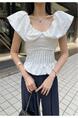 South Korea Summer Pure Desire Off-Shoulder Collar Puff Sleeve Top - WHITE