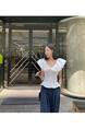 South Korea Summer Pure Desire Off-Shoulder Collar Puff Sleeve Top - WHITE