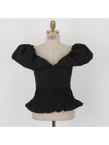 South Korea Summer Pure Desire Off-Shoulder Collar Puff Sleeve Top - BLACK