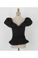 South Korea Summer Pure Desire Off-Shoulder Collar Puff Sleeve Top - BLACK