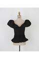 South Korea Summer Pure Desire Off-Shoulder Collar Puff Sleeve Top - BLACK