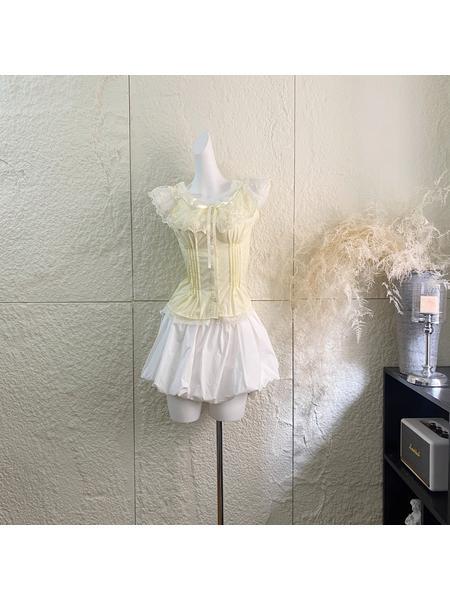 mshop Pure White Summer Multiple Ways to Wear Lace White Shirt - LIGHT YELLOW