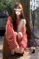 Korean New Loose Versatile Long-Sleeved Red and White Plaid Shirt