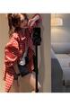 Korean New Loose Versatile Long-Sleeved Red and White Plaid Shirt
