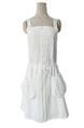 Summer Korea Dongdaemun Chic Heavy Industry Stripes Design Drawstring Waist-Tight Large Pocket Sling Dress with Lining in White