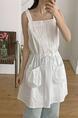 Summer Korea Dongdaemun Chic Heavy Industry Stripes Design Drawstring Waist-Tight Large Pocket Sling Dress with Lining in White