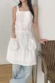 Summer Korea Dongdaemun Chic Heavy Industry Stripes Design Drawstring Waist-Tight Large Pocket Sling Dress with Lining in White