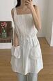 Summer Korea Dongdaemun Chic Heavy Industry Stripes Design Drawstring Waist-Tight Large Pocket Sling Dress with Lining in White