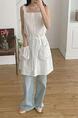 Summer Korea Dongdaemun Chic Heavy Industry Stripes Design Drawstring Waist-Tight Large Pocket Sling Dress with Lining in White