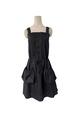 Summer Korea Dongdaemun Chic Heavy Industry Stripes Design Drawstring Waist-Tight Large Pocket Sling Dress with Lining in Black
