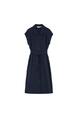 Spot Casual Commuting Knitted Shirt Short-Sleeved Dress in Navy Blue 2024 Summer New Belt Slim Dress
