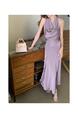 Real Shot 2025 Spring/Summer New Purple Swing Collar Design Waist Trimming Lace-Up Slimming Temperament Dress in Lavender - Female Mid-Length Skirt