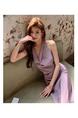 Real Shot 2025 Spring/Summer New Purple Swing Collar Design Waist Trimming Lace-Up Slimming Temperament Dress in Lavender - Female Mid-Length Skirt