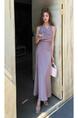 Real Shot 2025 Spring/Summer New Purple Swing Collar Design Waist Trimming Lace-Up Slimming Temperament Dress in Lavender - Female Mid-Length Skirt