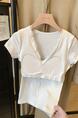 White Real Shot Cost-Effective No Reduction 25 Years New Bow V-neck Short-Sleeved T-shirt Slim Slimming Hot Girl Lace Stitching Coat