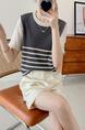 Dark Gray and Cream Real Shot of a Large Number of Spot 2025 New Fake Two-Piece Layered Women's Clothing New Fabric Round Neck Top Knitted Short Sleeves