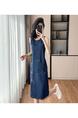 Navy Real Shot Spot 2025 Summer New Loose Straight Dress Plus Size Hong Kong Style Denim Midi Dress Sleeveless Round Neck