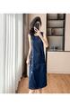Navy Real Shot Spot 2025 Summer New Loose Straight Dress Plus Size Hong Kong Style Denim Midi Dress Sleeveless Round Neck