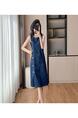 Navy Real Shot Spot 2025 Summer New Loose Straight Dress Plus Size Hong Kong Style Denim Midi Dress Sleeveless Round Neck