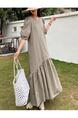 In Stock Real Shot South Korea Summer 2025 New Waist-Tight Round Neck Drape Dress in Olive Green