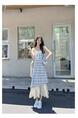 High Quality and Quality! Light Blue Plaid Suspender Skirt Dress New Summer False Two-Piece Patchwork Lace Design Dress