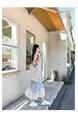 High Quality and Quality! Light Blue Plaid Suspender Skirt Dress New Summer False Two-Piece Patchwork Lace Design Dress
