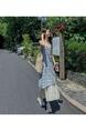 High Quality and Quality! Light Blue Plaid Suspender Skirt Dress New Summer False Two-Piece Patchwork Lace Design Dress
