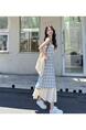 High Quality and Quality! Light Blue Plaid Suspender Skirt Dress New Summer False Two-Piece Patchwork Lace Design Dress