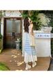 High Quality and Quality! Light Blue Plaid Suspender Skirt Dress New Summer False Two-Piece Patchwork Lace Design Dress