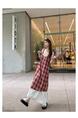 High Quality and Quality! Red Plaid Suspender Skirt Dress New Summer False Two-Piece Patchwork Lace Design Dress